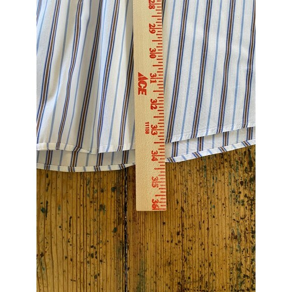 Egara Mens Slim Fit White Shirt 3X Striped Long Sleeve Button-Up Cotton Brown - Picture 7 of 7